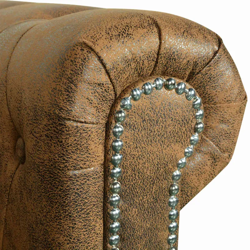 Chesterfield trivietė sofa, dirbtinė oda, ruda