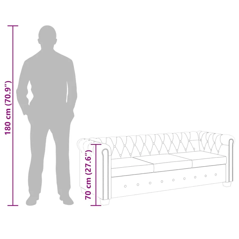 Chesterfield trivietė sofa, dirbtinė oda, ruda