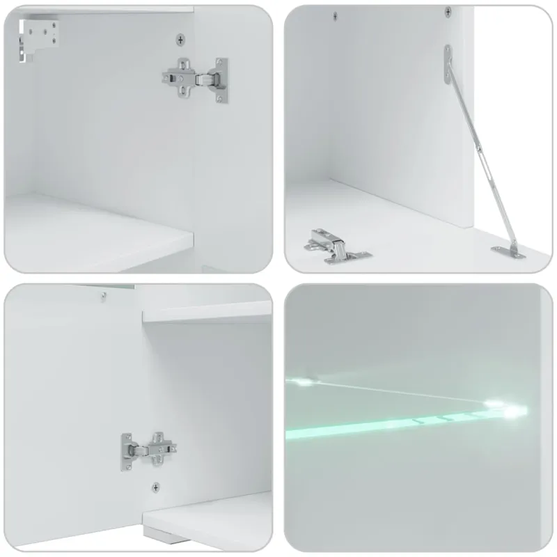 Sieninė televizoriaus spintelė su LED apšvietimu, 5d., balta