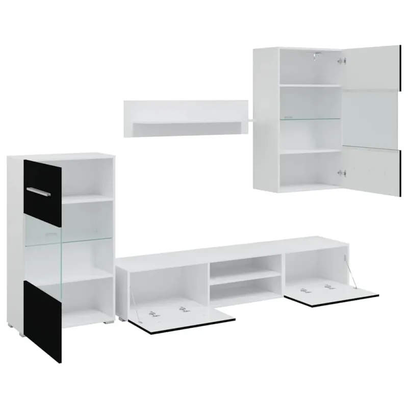 Sieninė televizoriaus spintelė su LED apšvietimu, 5d., juoda