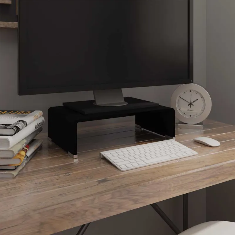 TV stovas/monitoriaus pakyla, juodas stiklas, 40x25x11 cm