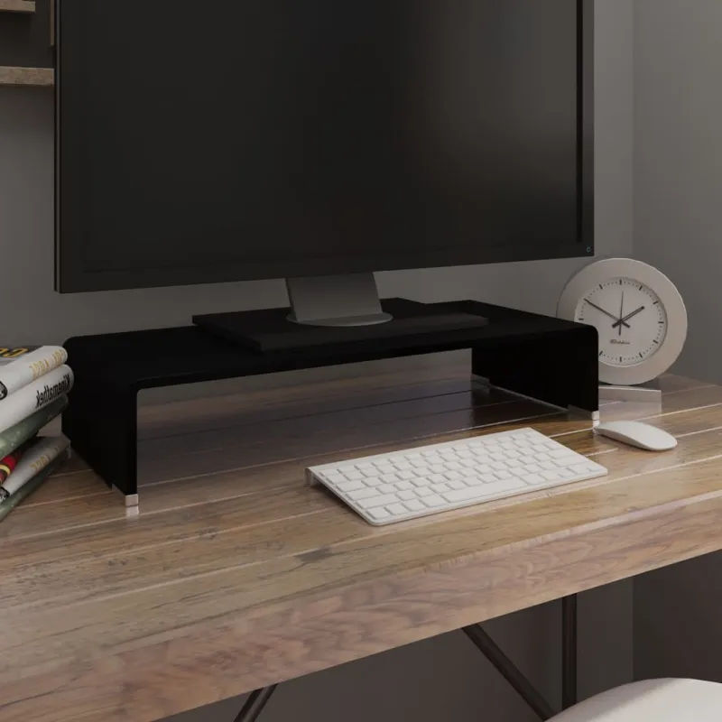 TV stovas/monitoriaus pakyla, juodas stiklas, 60x25x11 cm