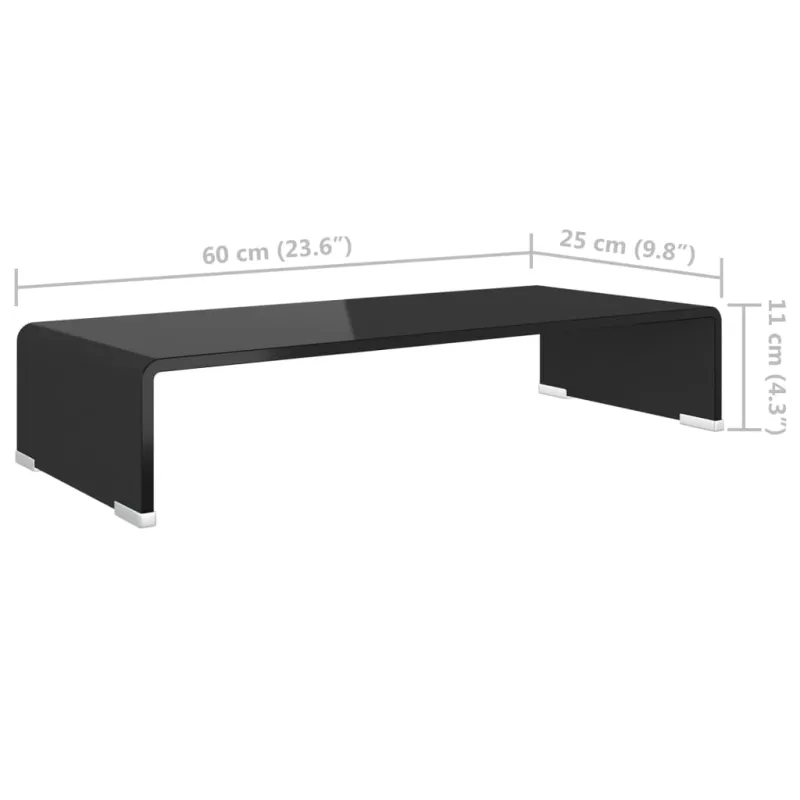 TV stovas/monitoriaus pakyla, juodas stiklas, 60x25x11 cm