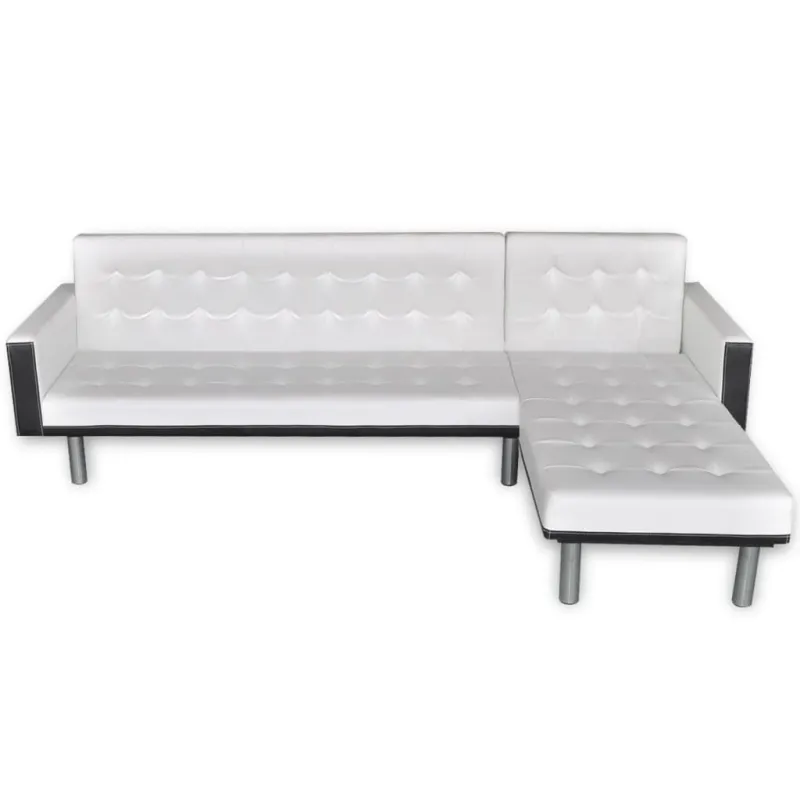 Sofa-lova, L formos, dirbtinė oda, balta