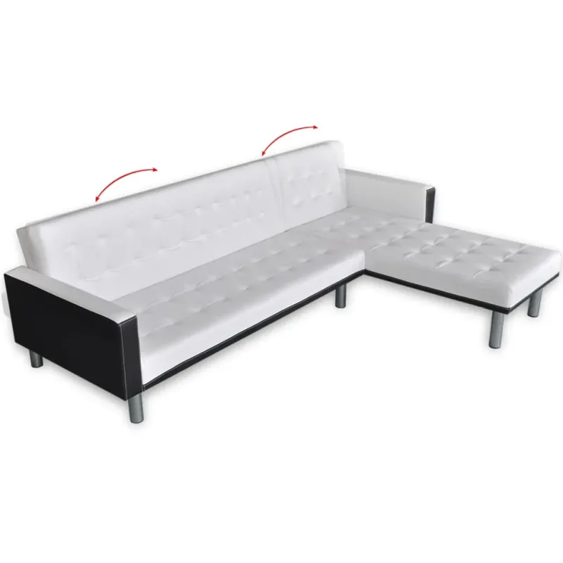 Sofa-lova, L formos, dirbtinė oda, balta
