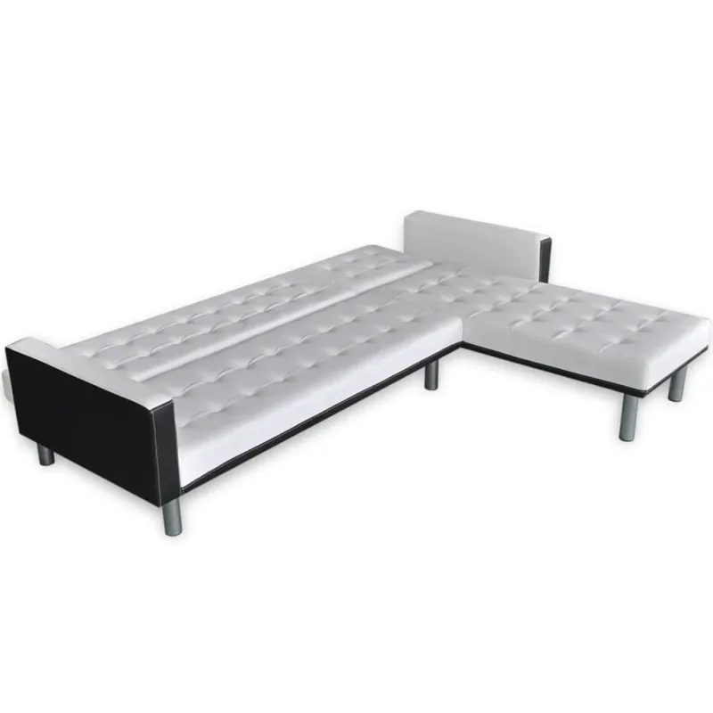 Sofa-lova, L formos, dirbtinė oda, balta