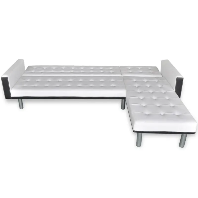 Sofa-lova, L formos, dirbtinė oda, balta