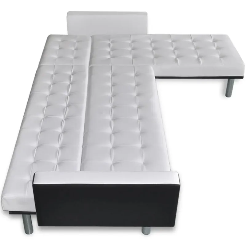Sofa-lova, L formos, dirbtinė oda, balta