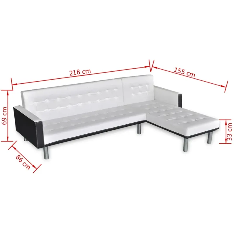 Sofa-lova, L formos, dirbtinė oda, balta