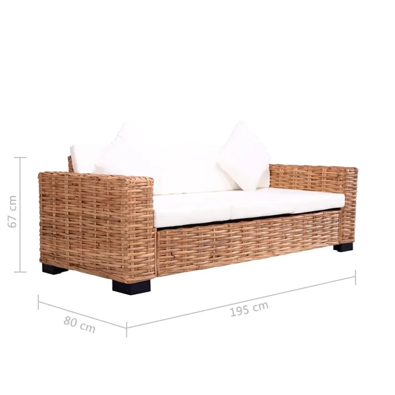 Trivietė sofa, natūralus ratanas