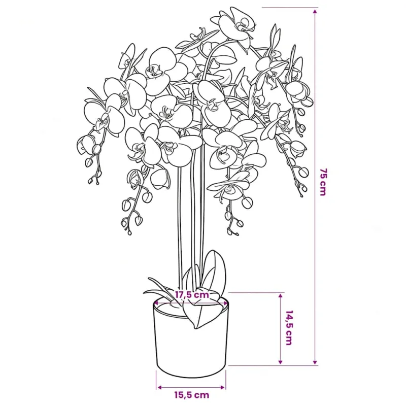 Dirbtinė orchidėja su vazonu, 75 cm, balta