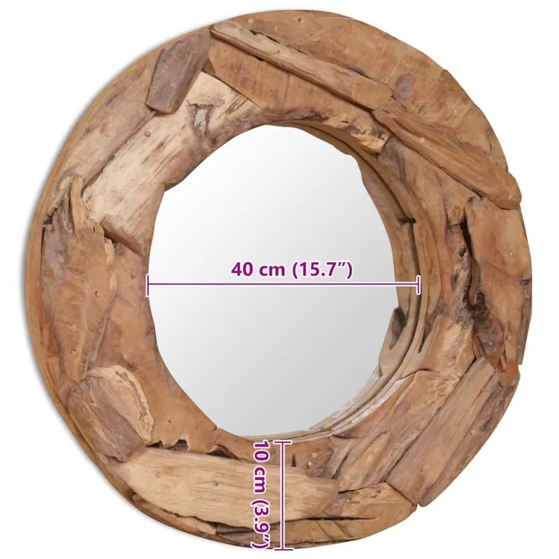 Dekoratyvinis veidrodis iš tikmedžio, 60cm, apvalus
