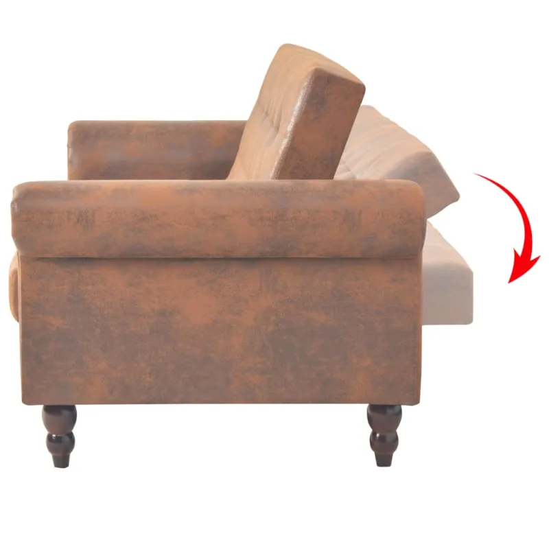 Dvivietė sofa su porankiais, ruda, dirbtinė zomša