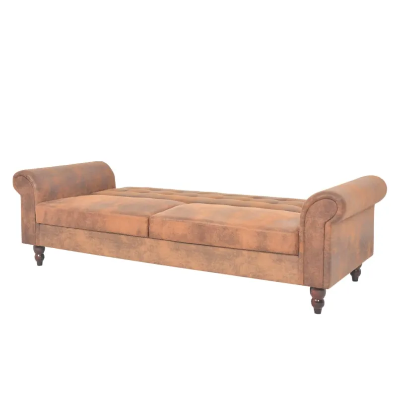 Dvivietė sofa su porankiais, ruda, dirbtinė zomša