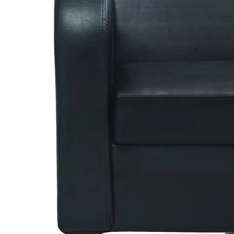 Trivietė sofa, dirbtinė oda, juoda