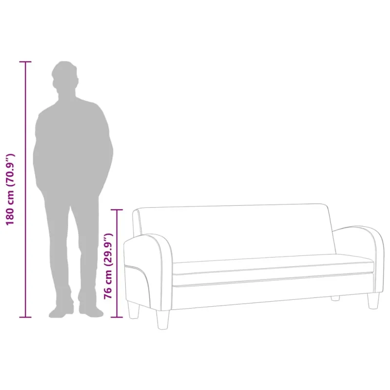 Trivietė sofa, dirbtinė oda, juoda