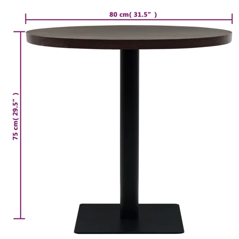 Bistro staliukas, MDF ir plienas, apval., 80x75cm, tams. uosis