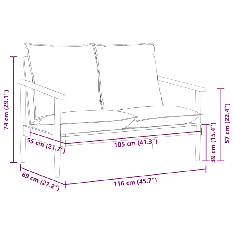 Dvivietė sofa, tikra oda ir akacijos mediena, ruda