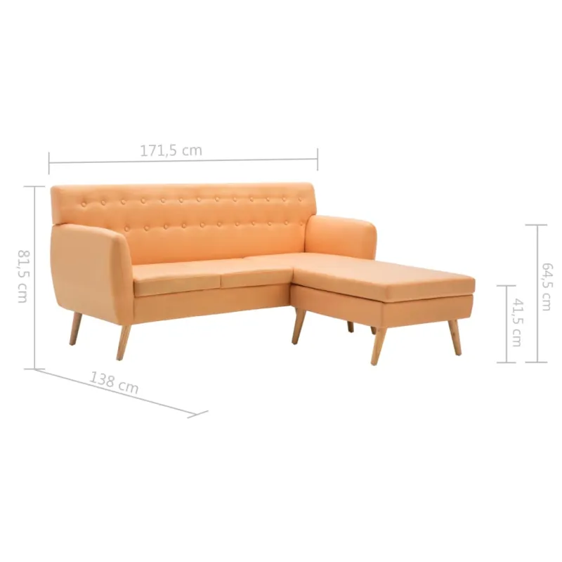 L-formos sofa, aud. apmušal., 171,5x138x81,5cm, oranžinė