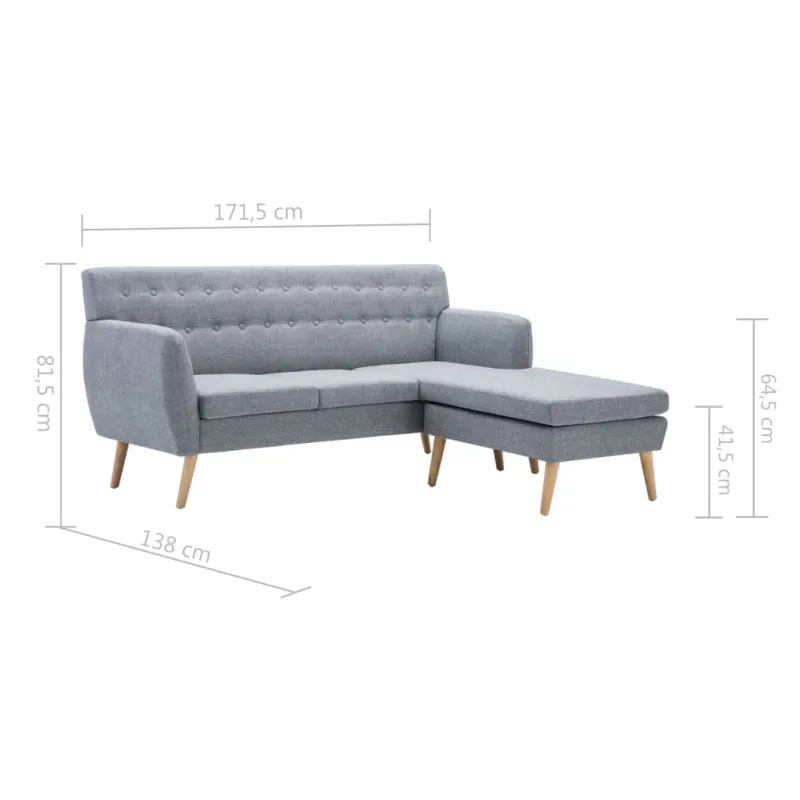 L-formos sofa, aud. apmušal., 171,5x138x81,5cm, šviesiai pilka