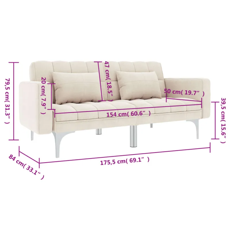 Sofa-lova, kreminės spalvos, audinys