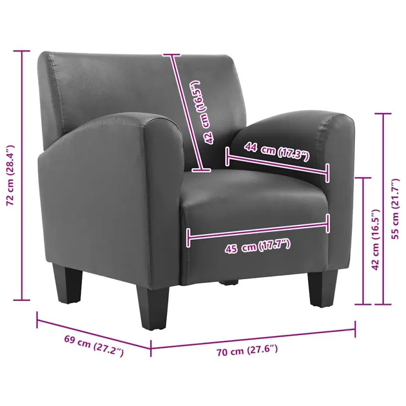 Sofa kėdė, pilkos spalvos, dirbtinė oda