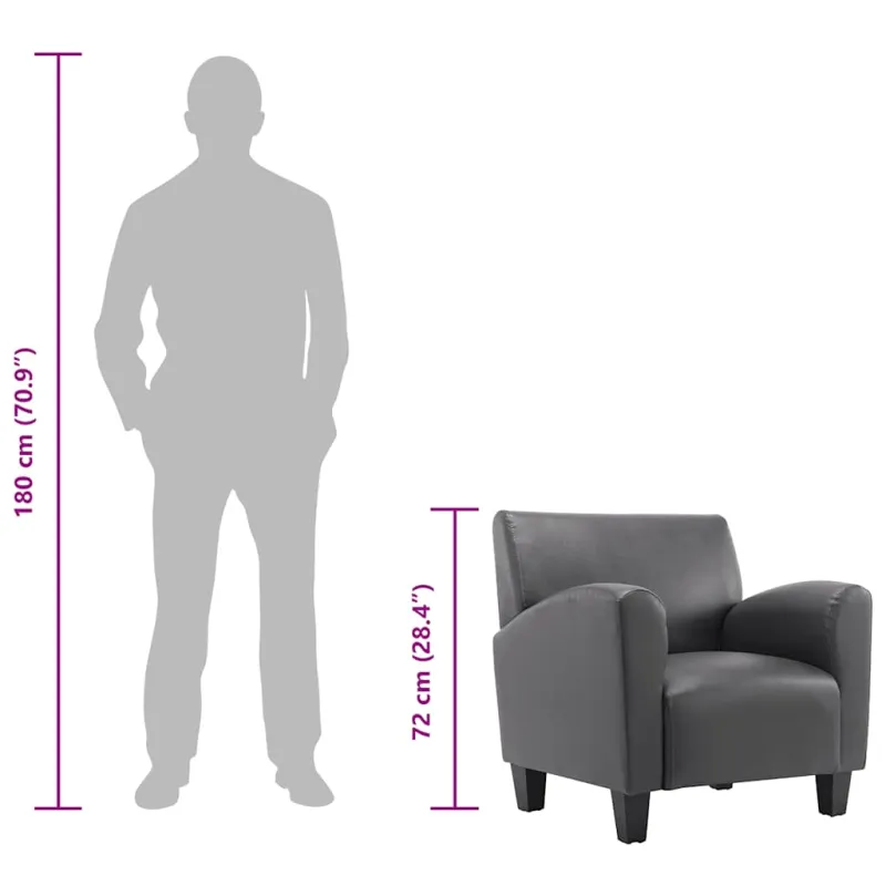 Sofa kėdė, pilkos spalvos, dirbtinė oda