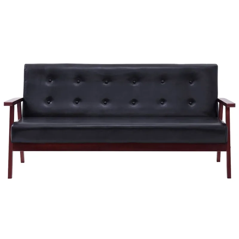 Trivietė sofa, juodos spalvos, dirbtinė oda