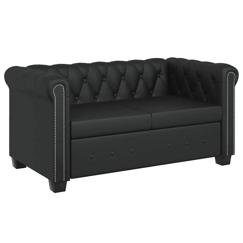 Chesterfield dvivietė ir trivietė sofos, juodos, dirbtinė oda