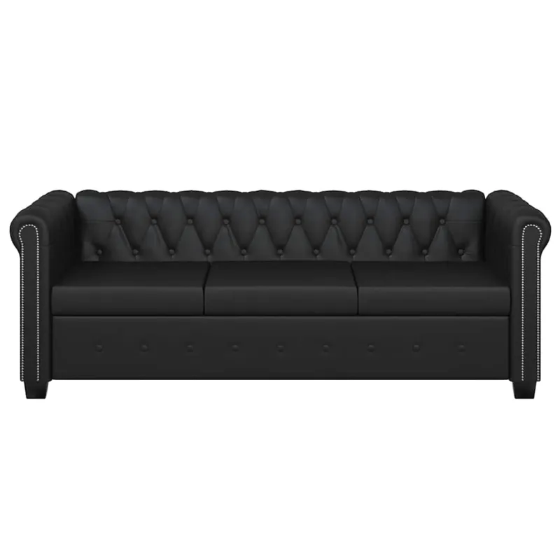Chesterfield dvivietė ir trivietė sofos, juodos, dirbtinė oda