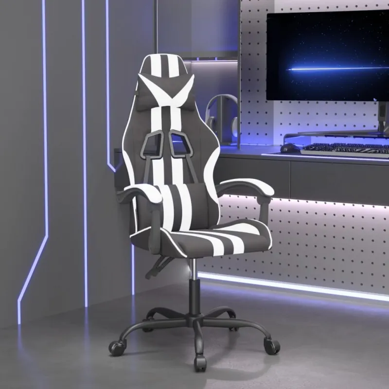 Žaidimų kėdė, juodos ir baltos spalvos, dirbtinė oda