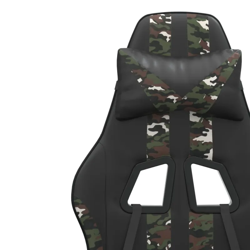 Žaidimų kėdė su pakoja, juoda ir kamufliažinė, dirbtinė oda