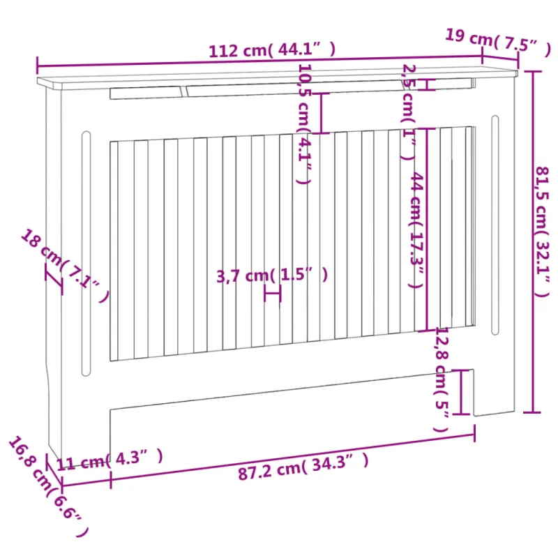 Radiatorių uždangalai, 2vnt., balti, 112cm, apdirbta mediena