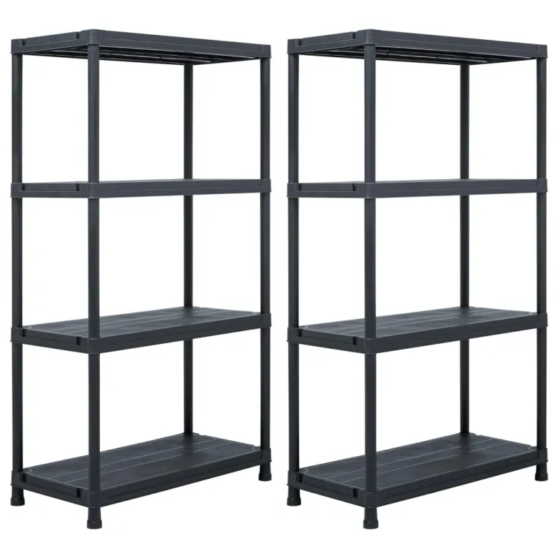 Sandėliavimo lentynos, 2vnt., juodos, 60x30x138cm, plastikas