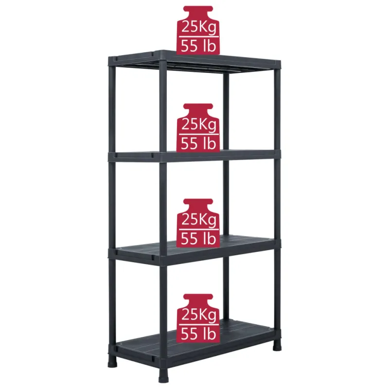 Sandėliavimo lentynos, 2vnt., juodos, 60x30x138cm, plastikas