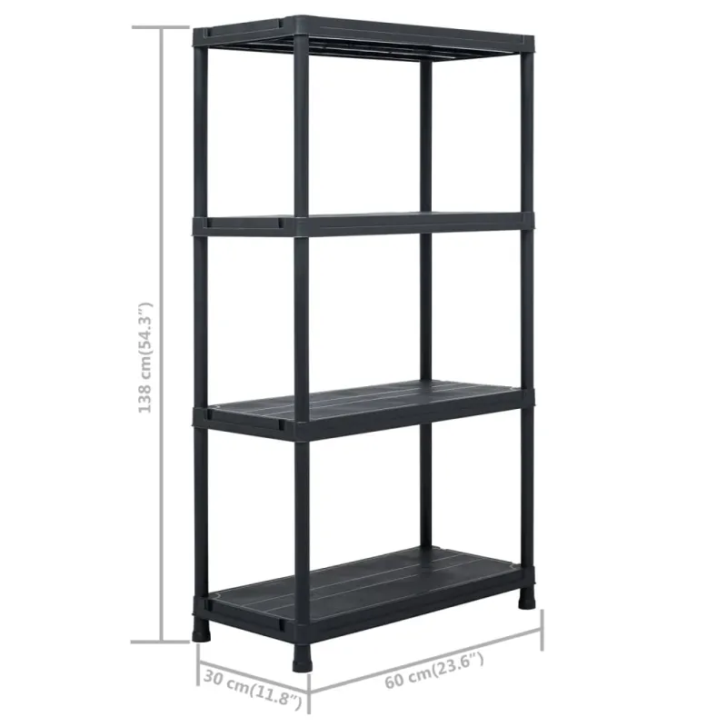 Sandėliavimo lentynos, 2vnt., juodos, 60x30x138cm, plastikas