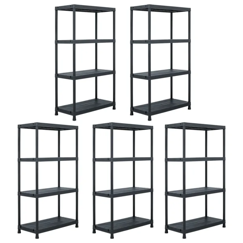 Sandėliavimo lentynos, 5vnt., juodos, 60x30x138cm, plastikas