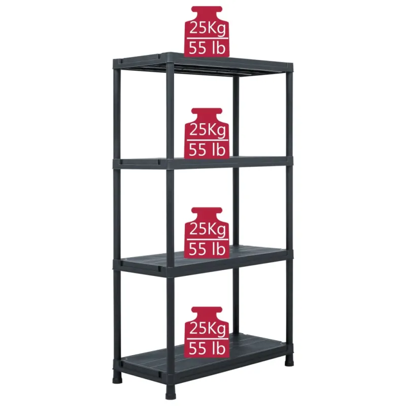 Sandėliavimo lentynos, 5vnt., juodos, 60x30x138cm, plastikas