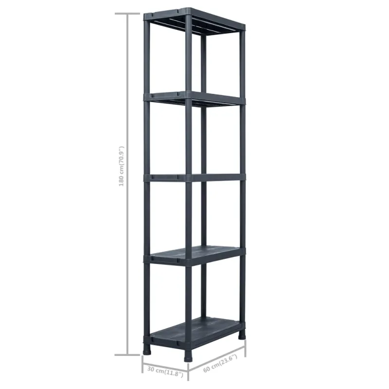 Sandėliavimo lentynos, 2vnt., juod., 60x30x180cm, plast., 125kg