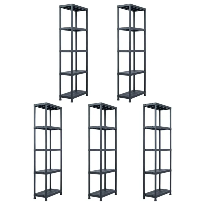 Sandėliavimo lentynos, 5vnt., juod., 60x30x180cm, plast., 125kg