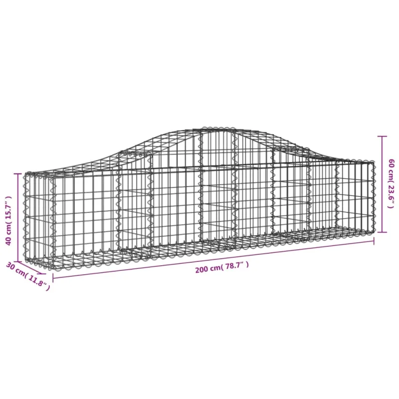 Išlenkti gabiono krepšiai, 11vnt., 200x30x40/60cm, geležis
