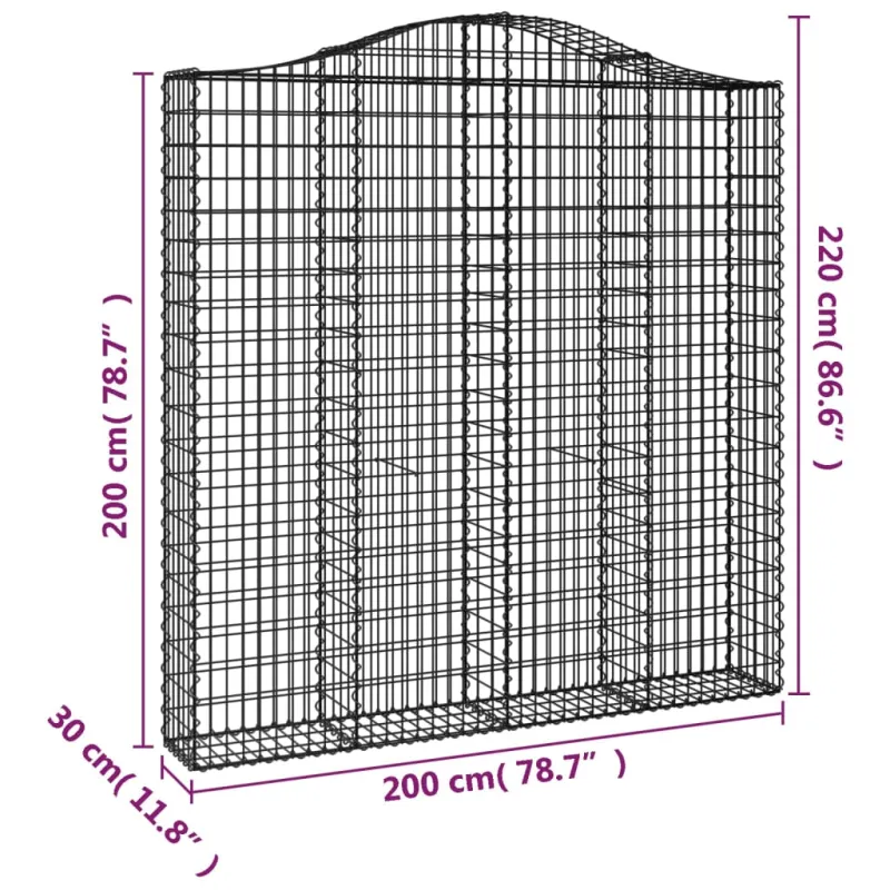 Išlenkti gabiono krepšiai, 6vnt., 200x30x200/220cm, geležis
