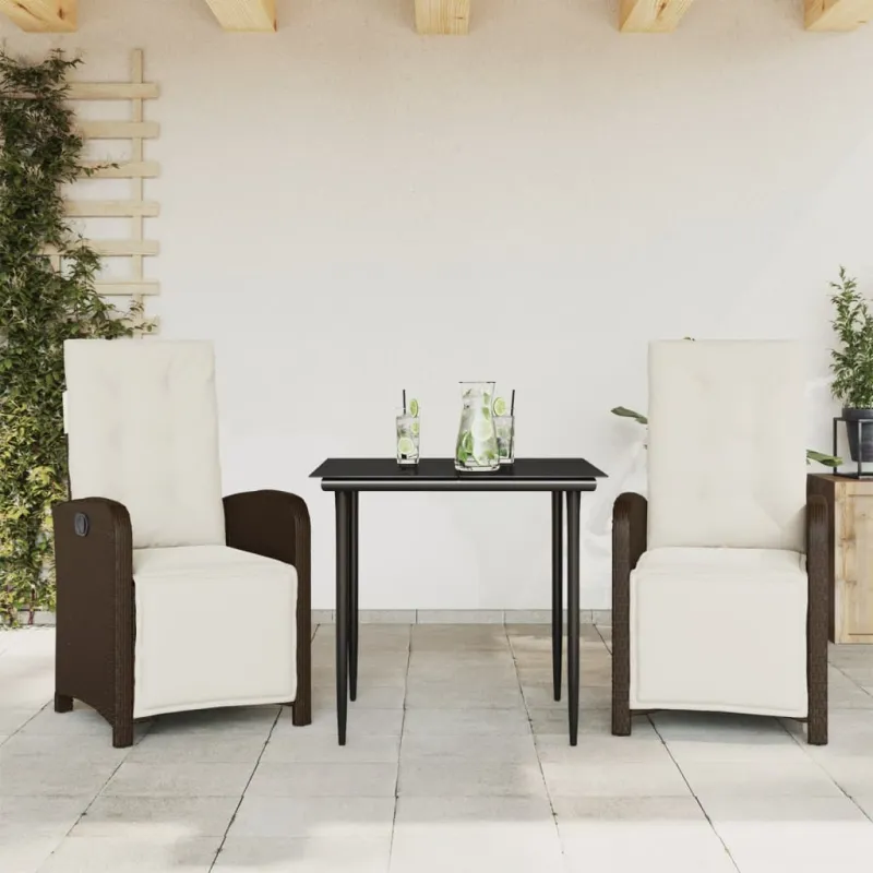 Bistro-Setti pehmusteilla, 3-os osat, ruskea, polyrattana