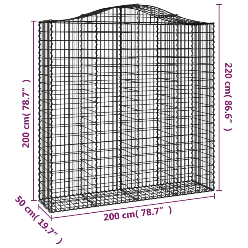 Išlenkti gabiono krepšiai, 5vnt., 200x50x200/220cm, geležis