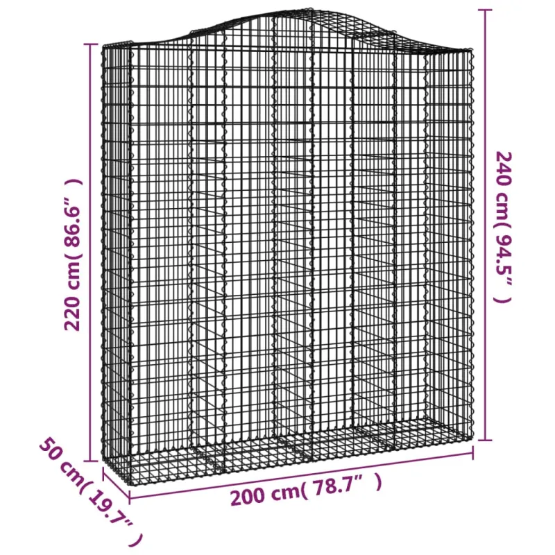 Išlenkti gabiono krepšiai, 2vnt., 200x50x220/240cm, geležis