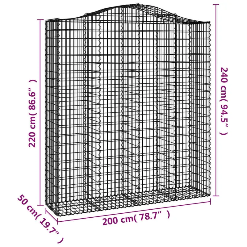 Išlenkti gabiono krepšiai, 7vnt., 200x50x220/240cm, geležis