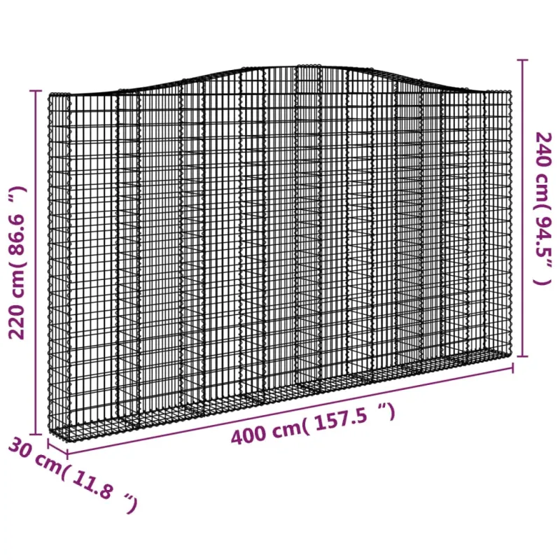 Išlenkti gabiono krepšiai, 3vnt., 400x30x220/240cm, geležis