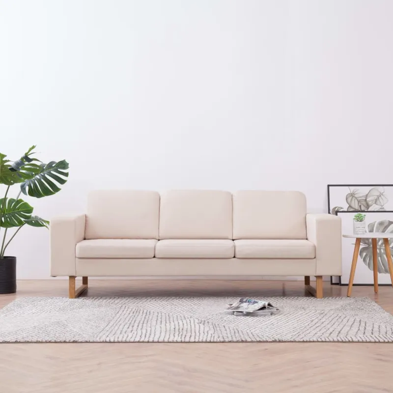 Trivietė sofa, kreminės spalvos, audinys