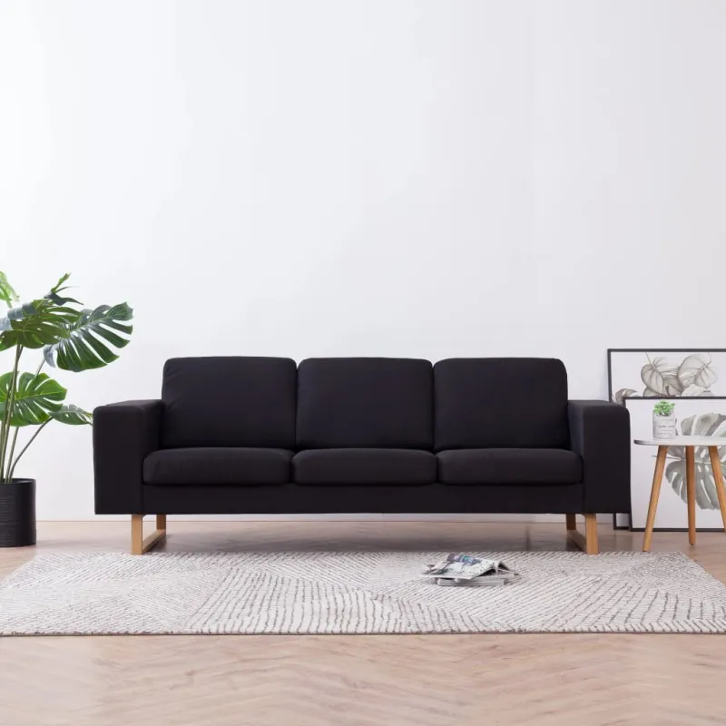 Trivietė sofa, juoda, audinys