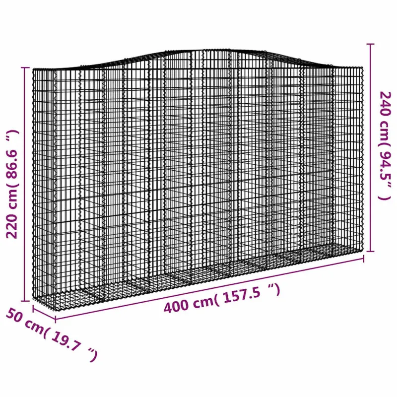 Išlenkti gabiono krepšiai, 6vnt., 400x50x220/240cm, geležis